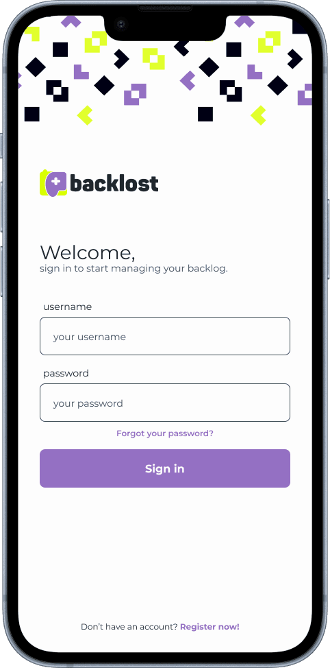 Backlost — Login · Cadastro (1/3)